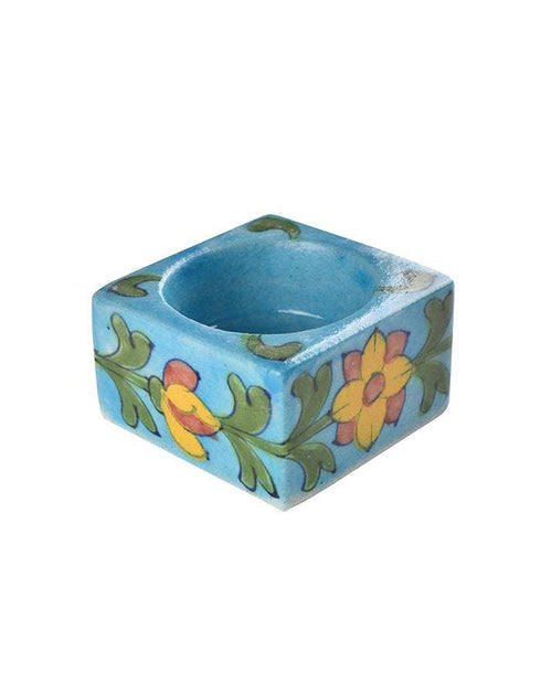 Blue Pottery Candle Holder Set Of 2pcs.